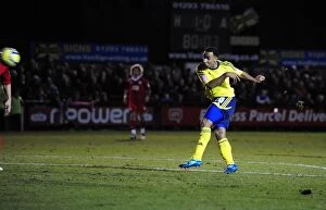 Images Dated 7th January 2012: FA Cup: Nicky Maynard's Deflected Shot - Crawley Town vs. Bristol City (07/01/2012)