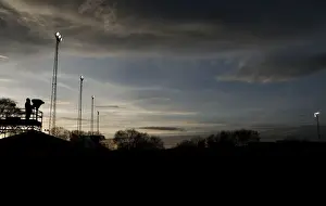 Tamworth V Bristol City Prints: FA Cup Sunset: ITV Cameraman and Floodlights at Tamworth's The Lamb Ground