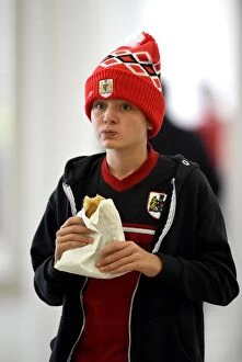 Images Dated 3rd October 2015: Fan Relishes a Pasty at Ashton Gate: Bristol City vs MK Dons, Sky Bet Championship