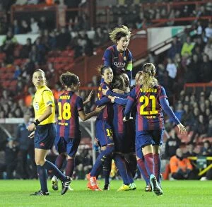 BAWFC v FC Barcelona Collection: FC Barcelona Celebrates Equalizer Against Bristol Academy in UEFA Women's Champions League