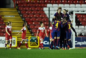 BAWFC V FC Barcelona Prints: FC Barcelona Celebrates Victory over Bristol Academy WFC in Champions League Match