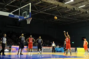 Worcester Wolves V Bristol Flyers BBL Cup Prints: Flyers Stewart in Action Against Wolves in British Basketball League Cup