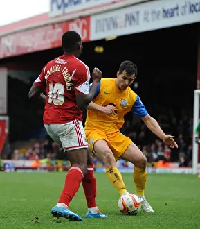 Bristol City V Preston North End Prints: Football Rivalry Under Scrutiny: Jay Emmanuel-Thomas vs Bailey Wright - Amidst Allegations of Spot Fixing