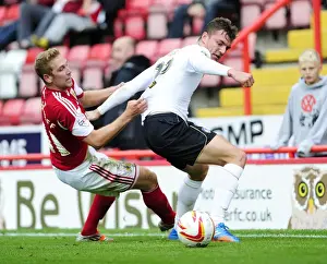 Bristol City V Colchester United Prints: A Frustrated Scott Wagstaff Clashes with Alex Gilbey in Bristol City vs Colchester United Football Match