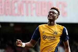 Images Dated 1st April 2017: Frustration for Tammy Abraham as Bristol City Miss Out at Griffin Park