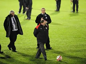 Plymouth Argyle V Bristol City Prints: Gary Johnson checks the roll of the ball in pre pitch inspection