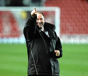 Southampton V Bristol City Prints: Gary Johnson points to the travelling supporters on the final whistle