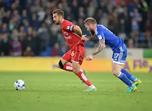 Cardiff City V Bristol City Prints: Gary O'Neil vs Aron Gunnarsson: Intense Battle in Cardiff City vs Bristol City Football Match