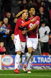 Bristol City V Barnsley Prints: Goal Celebration: Nicky Maynard and Marvin Elliott of Bristol City after Scoring against Barnsley (Championship)