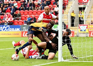 Images Dated 10th September 2016: Goal Mouth Drama: Abraham's Scramble in Rotherham United vs. Bristol City Championship Clash