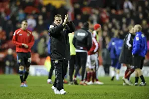 Framed Print : Graham Westley of Stevenage Congratulates Fans After 4-1 Loss to Bristol City