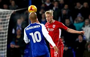 Images Dated 30th December 2016: Hordur Magnusson Heads the Ball: Ipswich Town vs. Bristol City, Sky Bet Championship (December 2016)