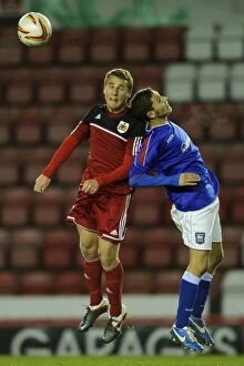 Bristol City V Ipswich Town FA Youth Cup Collection: Intense Aerial Battle: Will Cline of Bristol City U18s vs Ipswich Town U18 Defender - FA Youth Cup