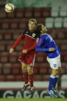 Bristol City U21s Prints: Intense Aerial Battle: Will Cline of Bristol City U18s vs Ipswich Town U18 Defender - FA Youth Cup Third Round