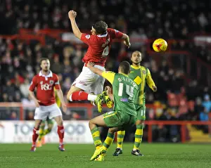 Bristol City V Notts County Prints: Intense Aerial Clash: Matt Smith vs Taylor McKenzie, Bristol City vs Notts County