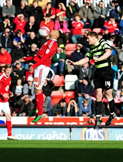 Intense Aerial Clash: Maynard vs. Nelson at Ashton Gate, Bristol City vs. Scunthorpe United, Championship 2010