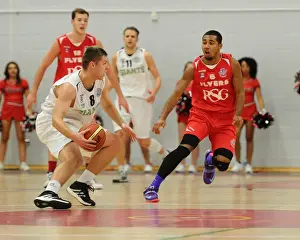 Bristol Flyers V Manchester Giants Prints: Intense Basketball: Dwayne Lautier-Ogunleye Blocks Manchester Giants Ball