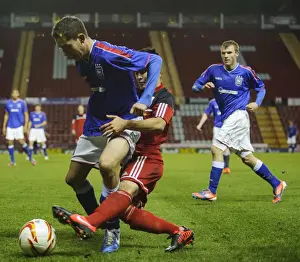 Bristol City U21s Prints: Intense Battle: Miles John of Bristol City U18s vs Ipswich Town U18 in FA Youth Cup Third Round Proper at Ashton Gate
