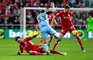 Bristol City V Rotherham United Prints: Intense Championship Clash: Marlon Pack Tackles Richard Smallwood