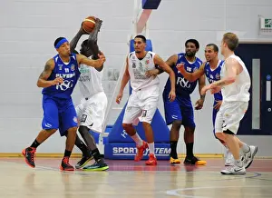 Bristol Flyers V Plymouth Raiders Prints: Intense Defense: Greg Streete of Bristol Flyers Blocks Nicholas George of Plymouth Raiders