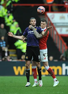Bristol City V West Ham Prints: Intense Header Battle: Aden Flint vs Andy Carroll