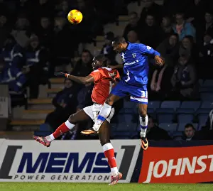 Gillingham V Bristol City - JPT Prints: Intense Header Battle: Jay Emmanuel-Thomas vs Gavin Hoyte
