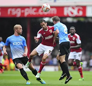 Bristol City V Bradford City Prints: Intense Header Battle: Sam Baldock vs Stephen Darby - Sky Bet League One Rivalry
