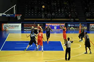 Worcester Wolves V Bristol Flyers BBL Cup Prints: Intense Moment: Alif Bland of Bristol Flyers Faces Off Against the Net