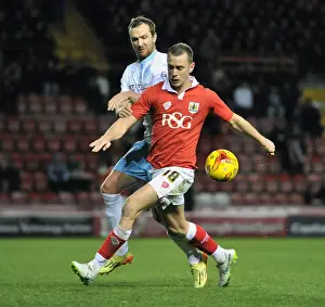 Bristol City V Coventry City Prints: Intense Moment: Wilbraham vs. Webster in the Johnstones Paint Trophy Clash