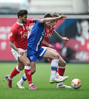 Gillingham Prints: Intense Rivalry: Aden Flint and Marlon Pack of Bristol City Clash with John Marquis of Gillingham