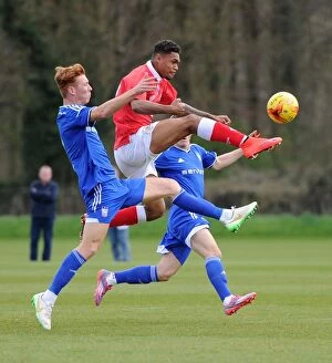 Images Dated 13th April 2015: Intense Rivalry: Bishop vs Yorwerry Clash at Failand Training Ground - Bristol City vs Ipswich