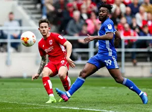 Bristol City V Birmingham City Prints: Intense Rivalry: Brownhill's Cross Met by Maghoma's Challenge (Bristol City vs Birmingham City)