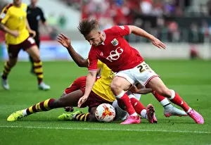 Burnley V Bristol City Prints: Intense Rivalry: Bryan vs Darikwa - Battle for Possession in Bristol City vs Burnley
