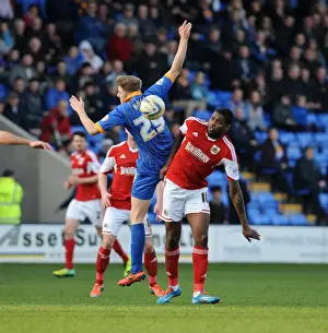 Shrewsbury Town V Bristol City Prints: Intense Rivalry: Emmanuel-Thomas vs Hall - Battle for Possession in Bristol City vs Shrewsbury Town Football Match
