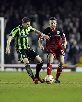 Framed Print : Intense Rivalry: A Football Battle - Cole Skuse vs Dean Hammond (Bristol City vs Brighton and Hove Albion)
