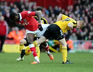 Bristol City V Sheffield United Prints: Intense Rivalry: Kennedy Grabs Emmanuel-Thomas Shorts During Bristol City vs Sheffield United Match