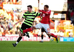 Bristol City V Scunthorpe United Prints: Intense Rivalry: Nicky Maynard vs Michael Raynes Battle at Ashton Gate