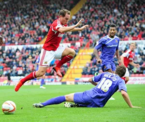 Bristol City V Wolves Prints: Intense Rivalry: Sam Ricketts vs. David Davis - A Football Showdown at Ashton Gate