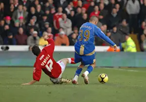 Framed Print : Ivan Sproule challenges portsmouth left back Nadir Belhadj Framed Print : Ivan Sproule challenges portsmouth left back Nadir Belhadj
