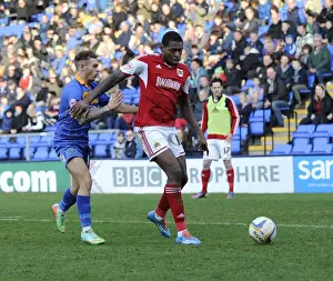 Shrewsbury Town V Bristol City Prints: Jay Emmanuel-Thomas of Bristol City Holds Off Jon Taylor of Shrewsbury Town during Sky Bet League One Match
