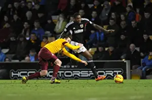 Bradford City V Bristol City Prints: Jay Emmanuel-Thomas vs Matthew Bates: Intense Battle in Bradford City vs Bristol City Football Match