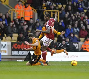Wolves V Bristol City Prints: Jay Emmanuel-Thomas vs. Richard Stearman: Intense Battle at Molineux Stadium