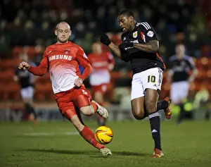 Framed Print : Jay Emmanuel-Thomas vs Scott Cuthbert: Intense Midfield Battle at Leyton Orient vs Bristol City, 2014