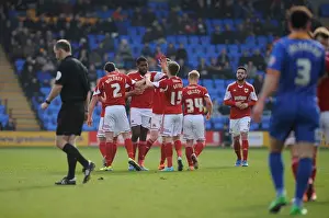 Shrewsbury Town V Bristol City Prints: Jay Emmanuel-Thomas's Thrilling Goal Celebration: A Moment to Remember in Shrewsbury Town vs