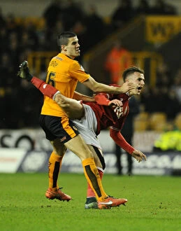 Images Dated 8th March 2016: Joe Bryan Fouled by Conor Coady in Wolves vs. Bristol City Championship Match, 2016