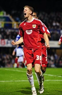 Images Dated 28th September 2010: Jon Stead's Euphoric Goal: Bristol City's Championship Win at Portsmouth (September 2010)
