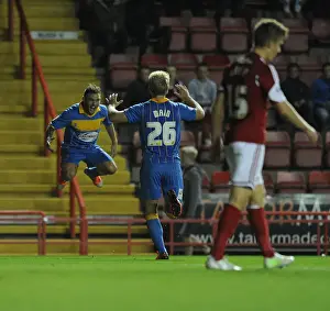 Jon Taylor and Curtis Main Celebrate Shrewsbury Town's First Goal Against Bristol City