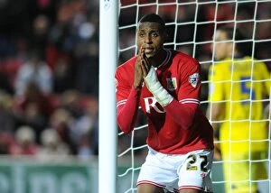 Images Dated 19th August 2015: Jonathan Kodjia's Disappointment: Missed Opportunity for Bristol City Against Leeds United
