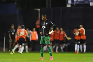 Luton Town V Bristol City Prints: Jonathan Kodjia's Disappointment: Luton Town Celebrates After Eliminating Bristol City
