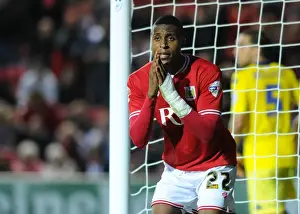 Bristol City V Leeds United Prints: Jonathan Kodjia's Disappointment: Missed Opportunity for Bristol City Against Leeds United (August 2015)